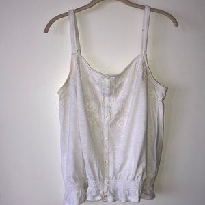 AEO White Banded Detailed Tank Top